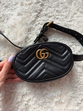 Gucci Black Quilted GG Leather Mini Belt Bag with Gold Hardware